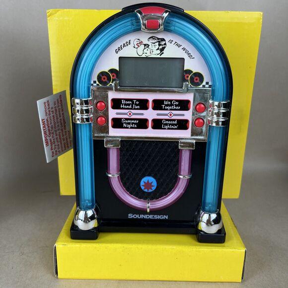 NIB Sound Design Miniature Jukebox Alarm Clock "GREASE is the Word" Video - Picture 4 of 11